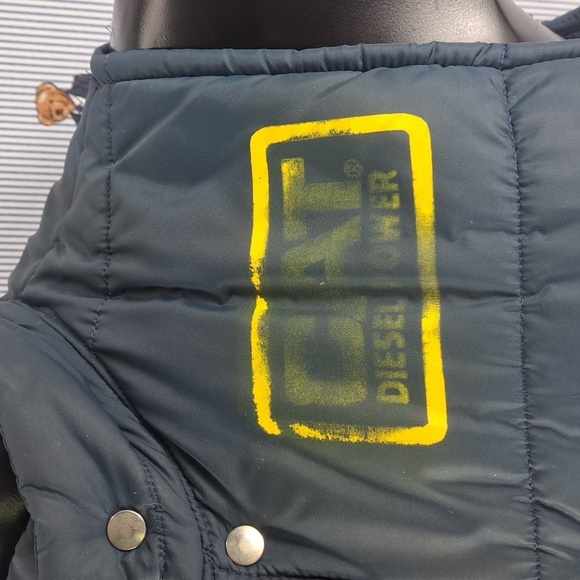 Vintage CAT diesel power lined 2-pocket full snap blue & yellow LG work vest - Picture 3 of 7